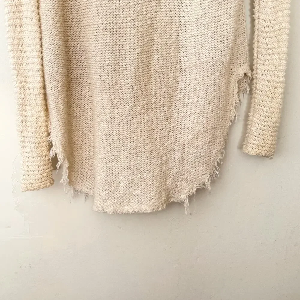 Free People Open Knit Cream Sweater‎ Size XS Boho High Low Lightweight Festival